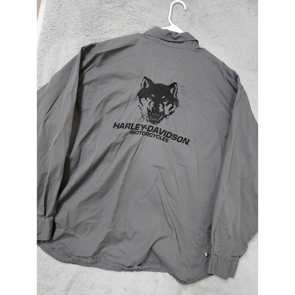 Harley Davidson Shirt Mens XXXL Wolf Graphic Motorcycle Touring Gray Snap Button